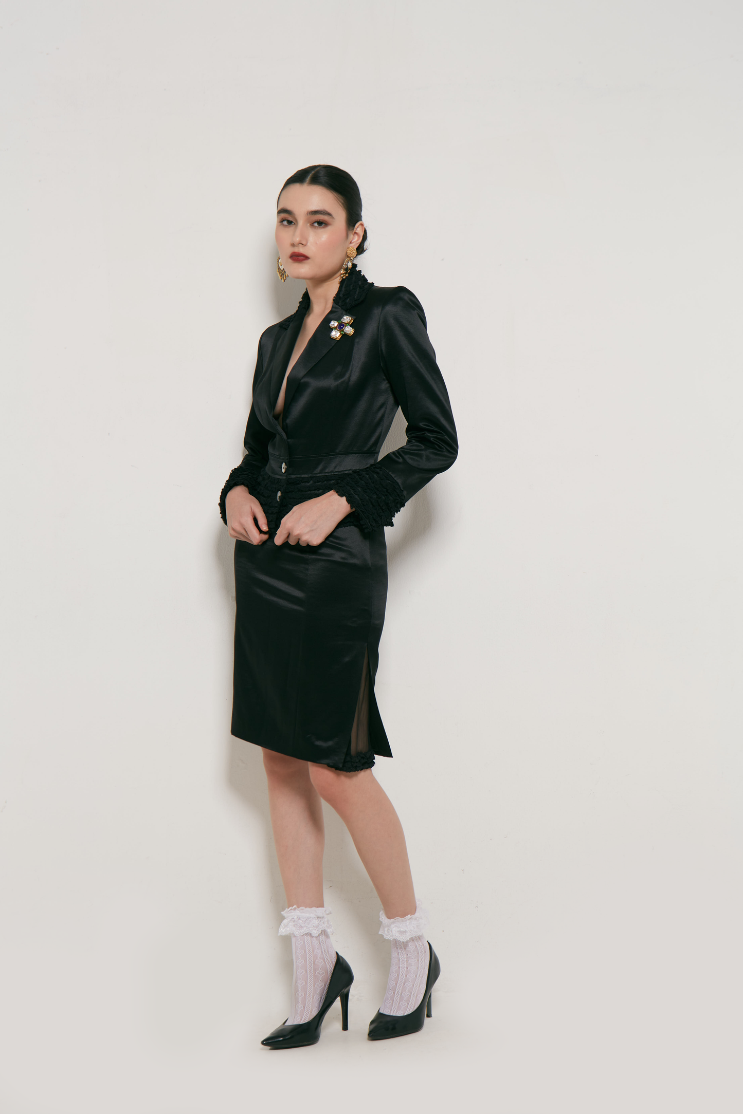 2001 John Galliano Satin Set with Ruffle Trim