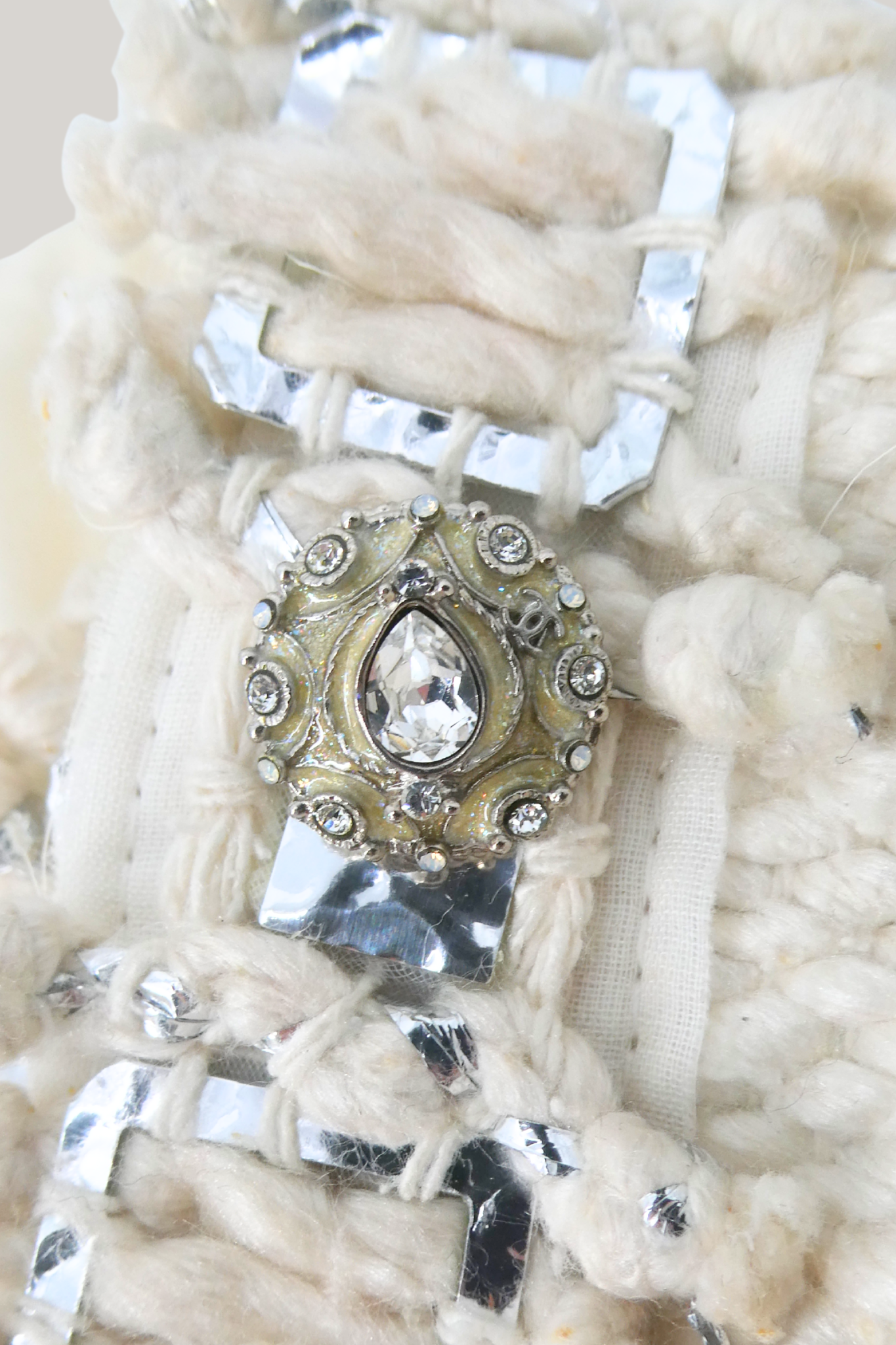 2012 Pre-Fall Chanel Ivory Silk Tweed Crystal-Embellished Jacket (FR 38)