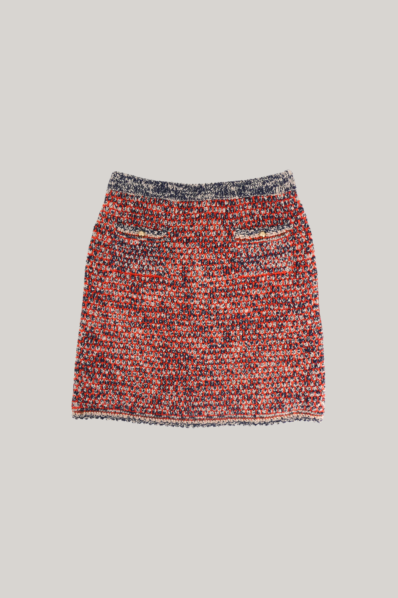 2000 Chanel Red Crochet Knit Mini Skirt (FR 36)