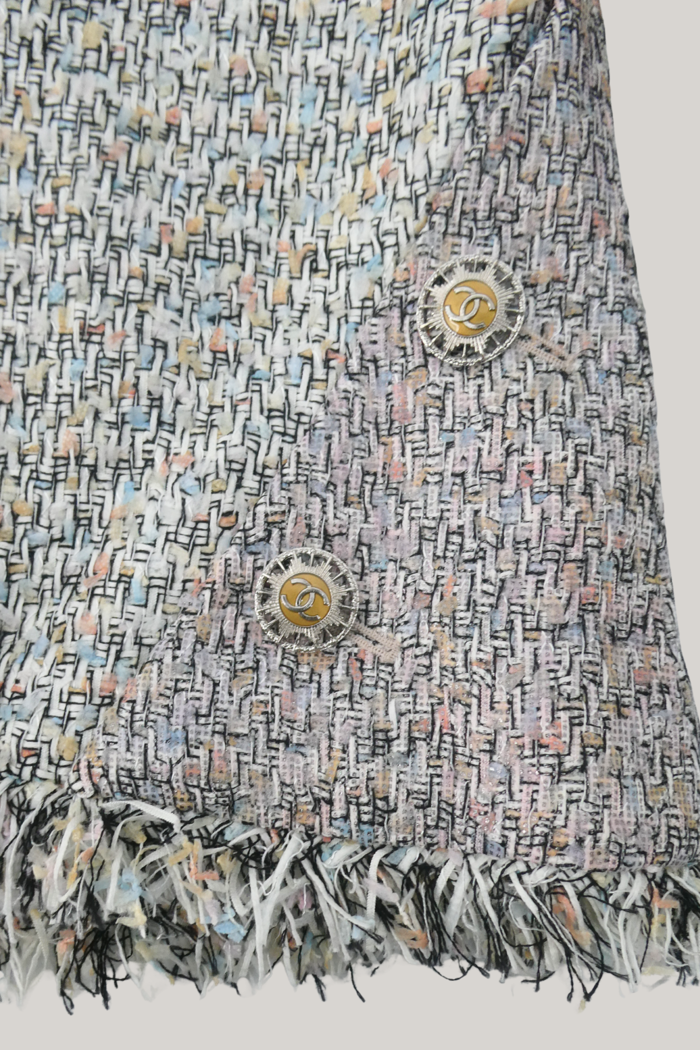 Chanel Multicolor Fantasy Tweed Jacket with Fringe Hem (FR 38)