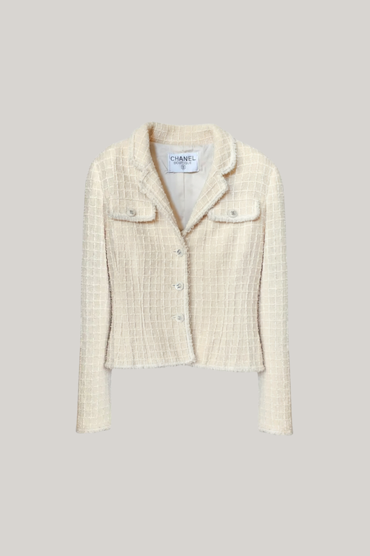 1997 Spring Chanel Beige and White Tweed Jacket