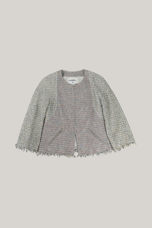 Chanel Multicolor Fantasy Tweed Jacket with Fringe Hem (FR 38)