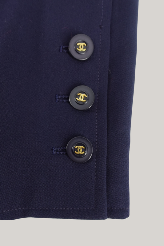 Chanel Boutique Navy Double-Breasted Blazer with CC Logo Buttons