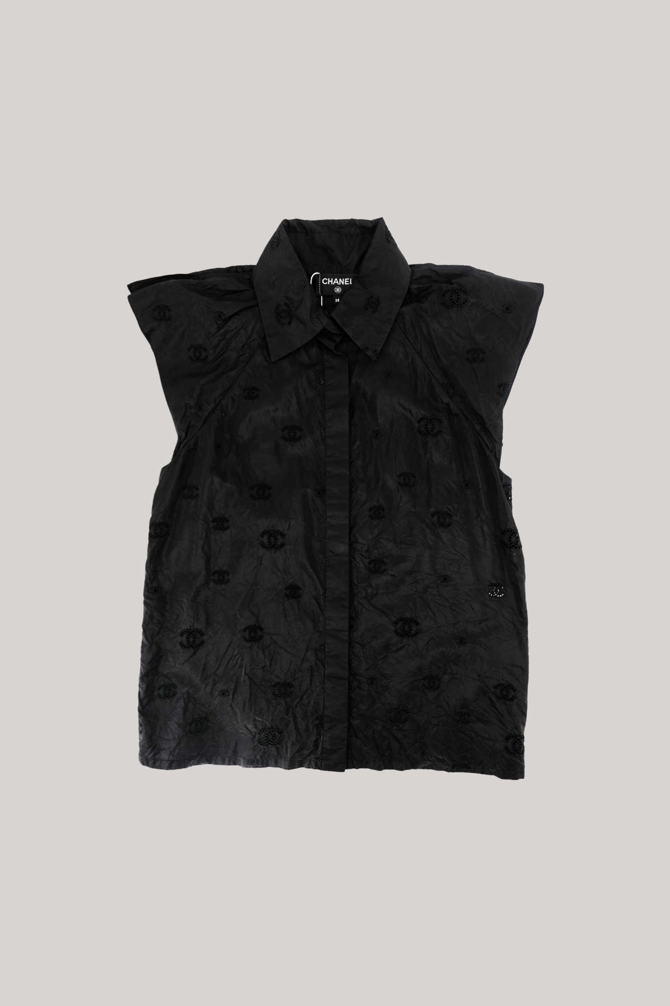 Chanel Black CC Embroidered Silk Sleeveless Top (FR38)