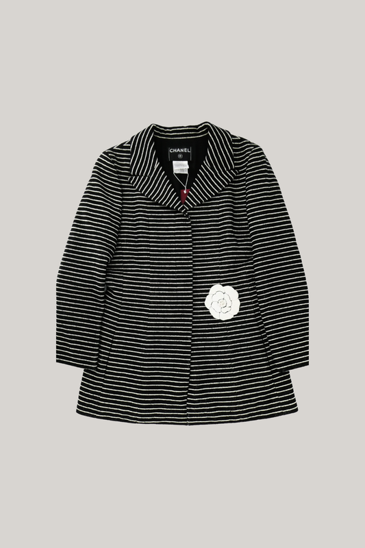 2001 Cruise Chanel Black Tweed Sequin Stripe Jacket (FR 38)
