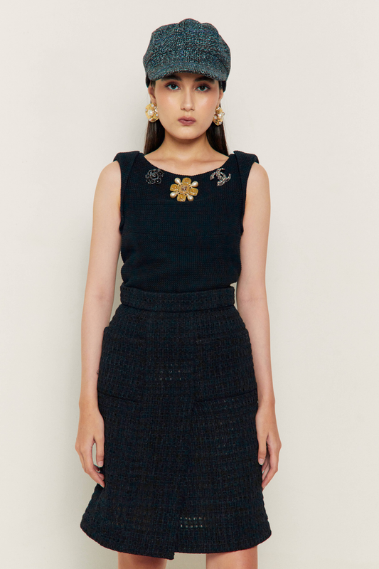 Chanel Black Tweed Sleeveless Top