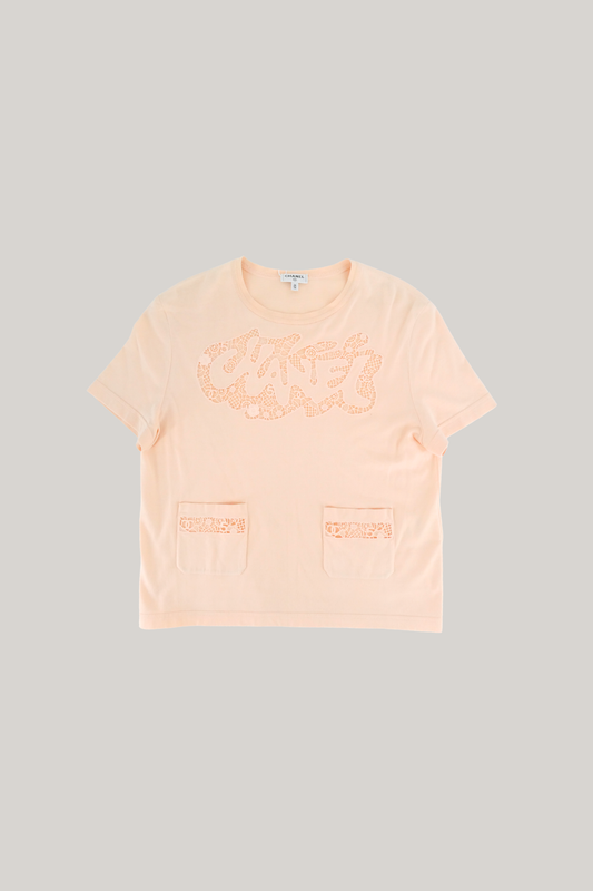 Chanel Peach Cutout Logo Tee